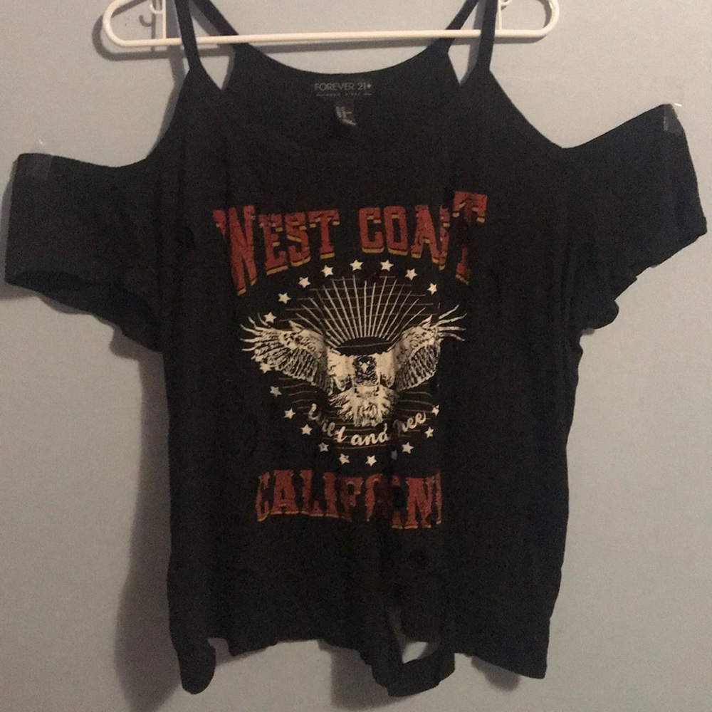 Distressed off the shoulder tee